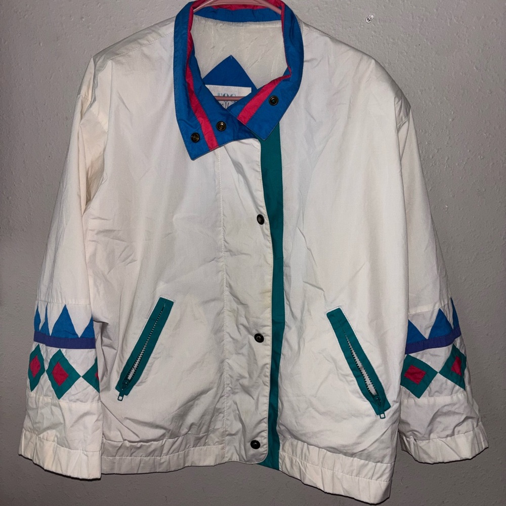 London Fog Vintage White Colorful Geometric Jacket  Size M